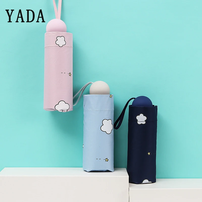 

YADA Light Mini White Cloud Umbrellas Clear Rainy Five Pocket Folding Umbrella For Women Girl Men UV Waterproof Umbrellas YD274