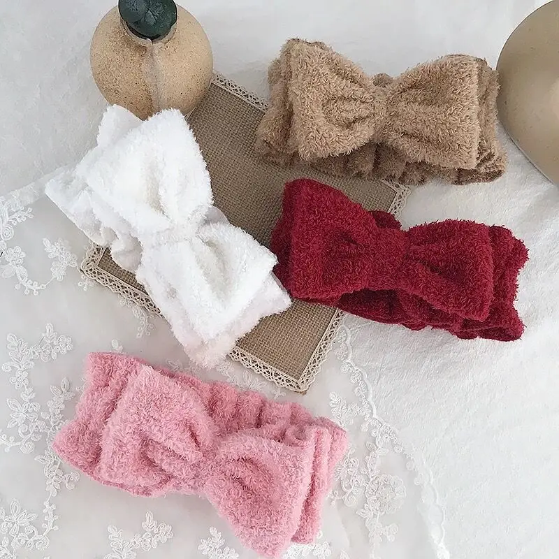 

DIY For SPA Bath Shower Make Up Wash Face Bow Headband Big Bowknot Design Coral Velvet Elastic Hair Bands