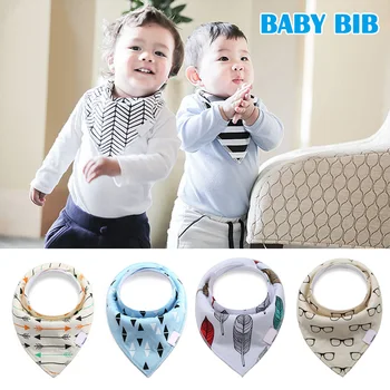 

4 Pcs Saliva Towel Triangular Bandana Bibs Printing Breathable for Children Baby Feeding S7JN