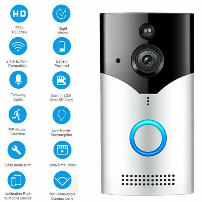 

WiFi Doorbell Wireless Video Two-Way Talk Smart Security HD Infrared LED