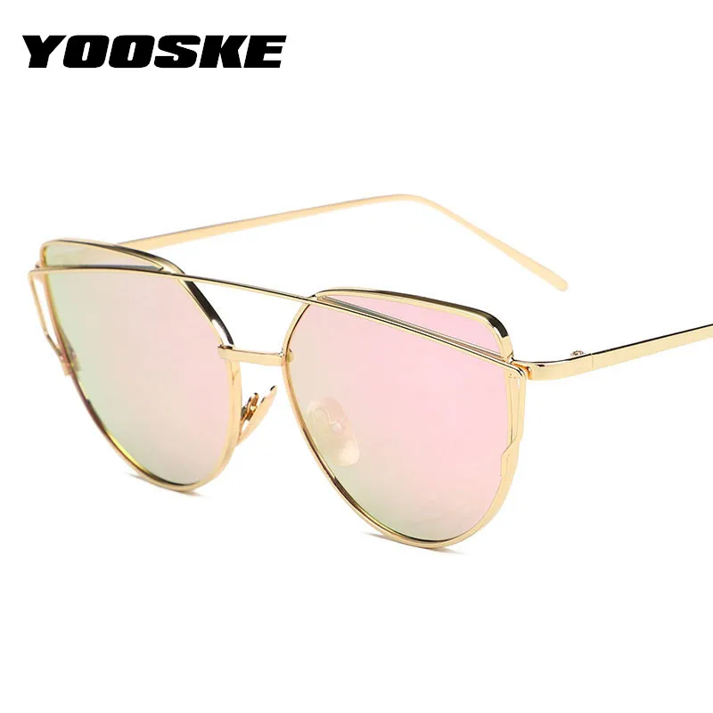 YOOSKE винтажные женские солнцезащитные очки кошачий глаз, Ретро покрытие, зеркальные солнцезащитные очки для женщин, двухлучевые очки для женщин