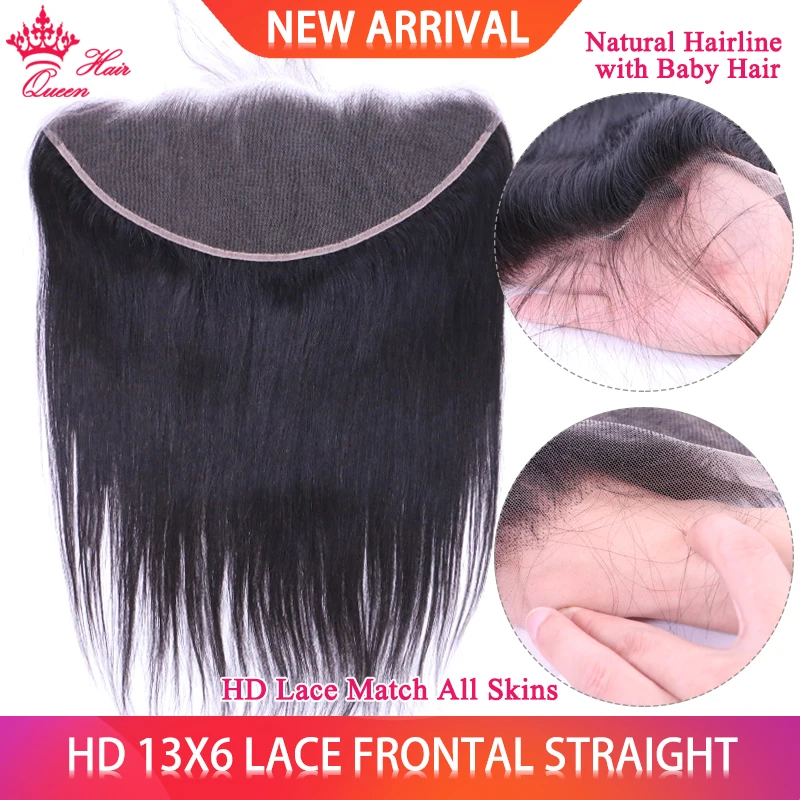 Invisible HD Lace Frontal 13x6 Ear to Closure Pre Plucked Brazilian Virgin Human Straight Hair Queen Products | Шиньоны и парики
