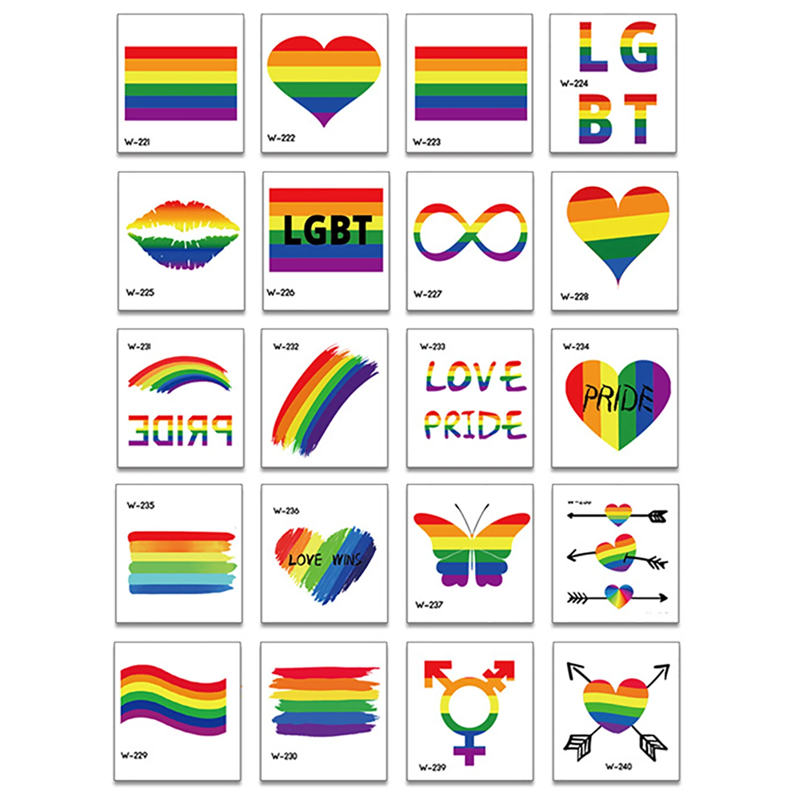 

20Pcs Temporary Tattoo Sticker Gay Waterproof Fake Tattoo Set LGBT Rainbow Flag Face Cosmetic Leg Arm Body Art For Men Women