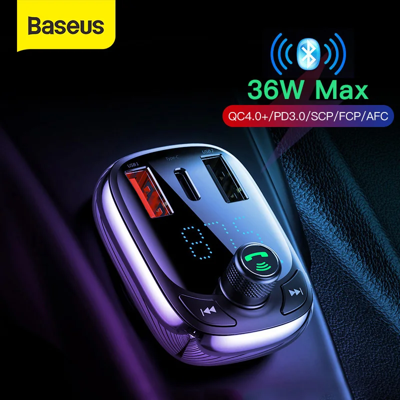 U Disk Wireless FM Radio Transmitter Adapter Car Kit Baseus FM Transmitter for Car TF Card MP3 Music Player Dual USB Charging Ports Hands Free Calling