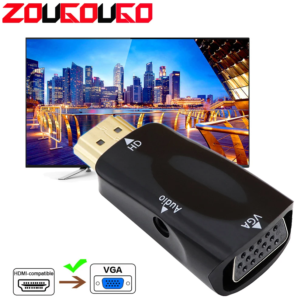HDMI-compatible to VGA Cable Adapter Male To Famale Converter 3.5 mm Jack Audio Video 1080P For PC Laptop to Projector Displayer