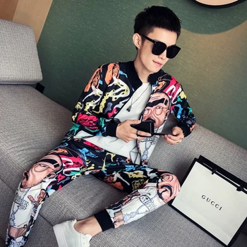 

Autumn New Men's Floral Sets Fashion 2020 Jacket+Pants Men Two Pieces Sets Slim Fit Casual Tracksuit Men Clothing High Quality