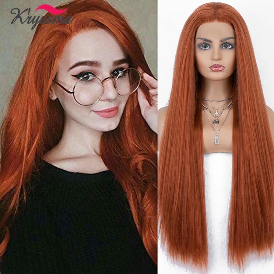 Kryssma Orange Copper Red Hair Wig Heat Resistant Cosplay Wig Glueless