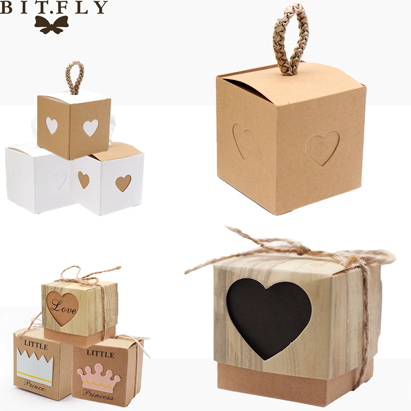 

5pcs Heart-shaped Vintage Kraft Mini Kraft Paper Box, Baby Shower DIY Wedding Favor Gift Box, Small Single Cake Box Packaging