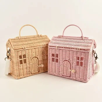 

Funny Creative House Shape Rattan Shoulder Bags Women Handbags Wicker Woven Beach Straw Handmade Travel Crossbody Bags Summer