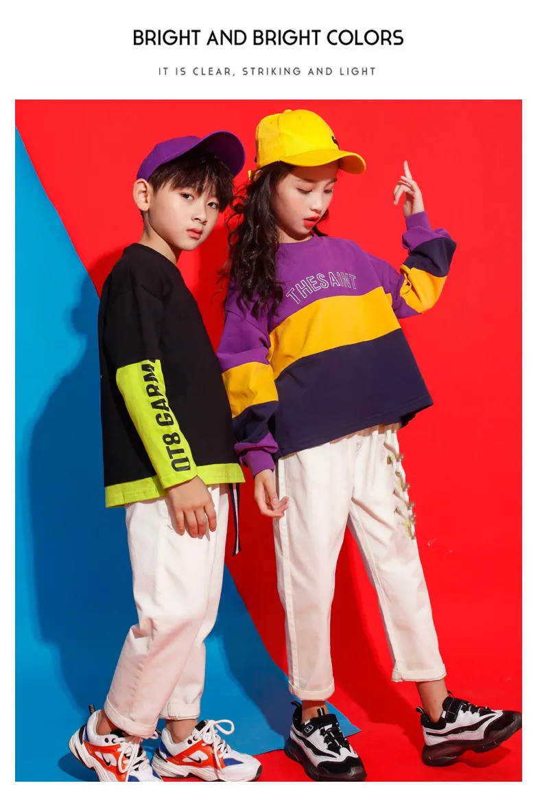 Black Purple Hoodie White Pants Set Children's Hiphop Street Dancewear Suit Kids Girls Boys Jazz Hip Hop Dance Costumes Clothes (7)