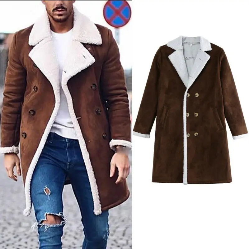 Fur Fleece Trench Coat Overcoat Lapel 