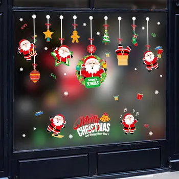 

New Christmas Pendant Window Decorating Film Bedroom Living Room Removable Happy Christmas Wall Sticker Green PVC