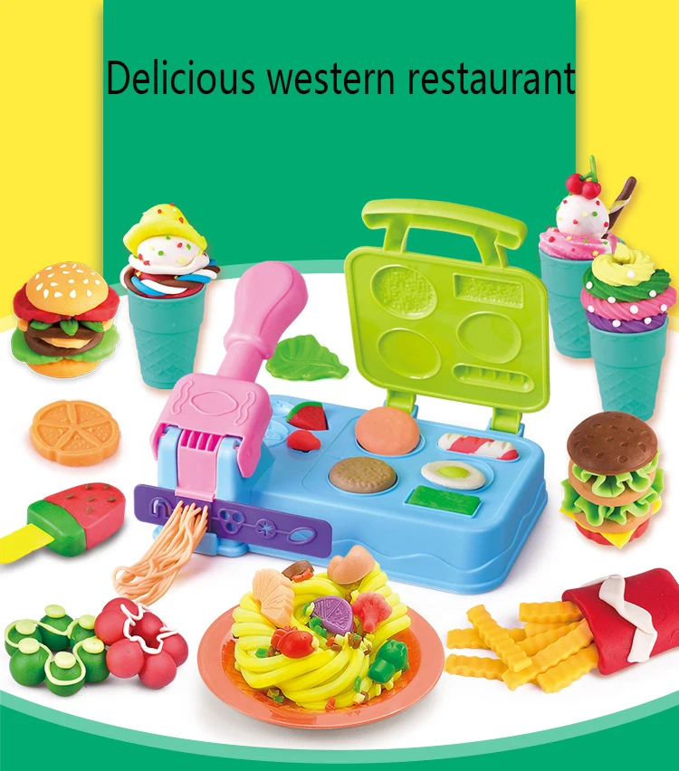 Molde de Cozinha Crianças Argila Criativo Playdough Faça Você Mesmo Hamburger Plasticine Macarronete Máquina Cone Brinquedos Conjunto Artesanal Nuvem Lodo Cor 2 Argila de modelagem