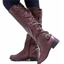 Autumn Winter Women Knee High Boots women Motorcycle Boots mid heels dress Thigh High Boots Women Shoes mujer plus size 35-43