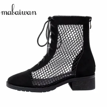 

Mabaiwan 2020 Summer New Hollow Out Women Sandals Casual Gladiator Shoes Ankle Boots Low Heels Cool Bandage Roman Women Sandals