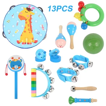 

13 Pcs Baby's Musical Toy Percussion Shaker Stick Educational Tools Rainbow Handle Ring Rhythm Kit for Kids Musical Instrument