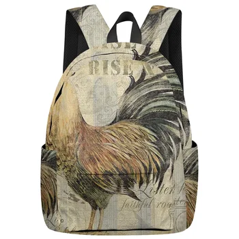 

Rooster On Retro Background Backpack Interior Key Chain Holder Luxury Backpack Arcuate Shoulder Strap