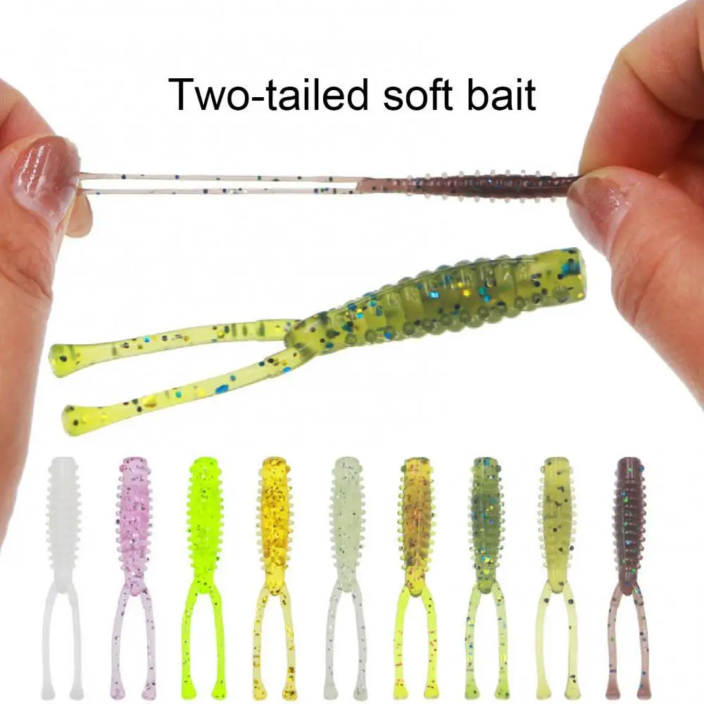 Fishing Soft Lures Rockfish 10pcs/lot 0.4g 42mm Twin Tail Artificial Wobbler Ocean Rock Silicone Shad Worm Bait