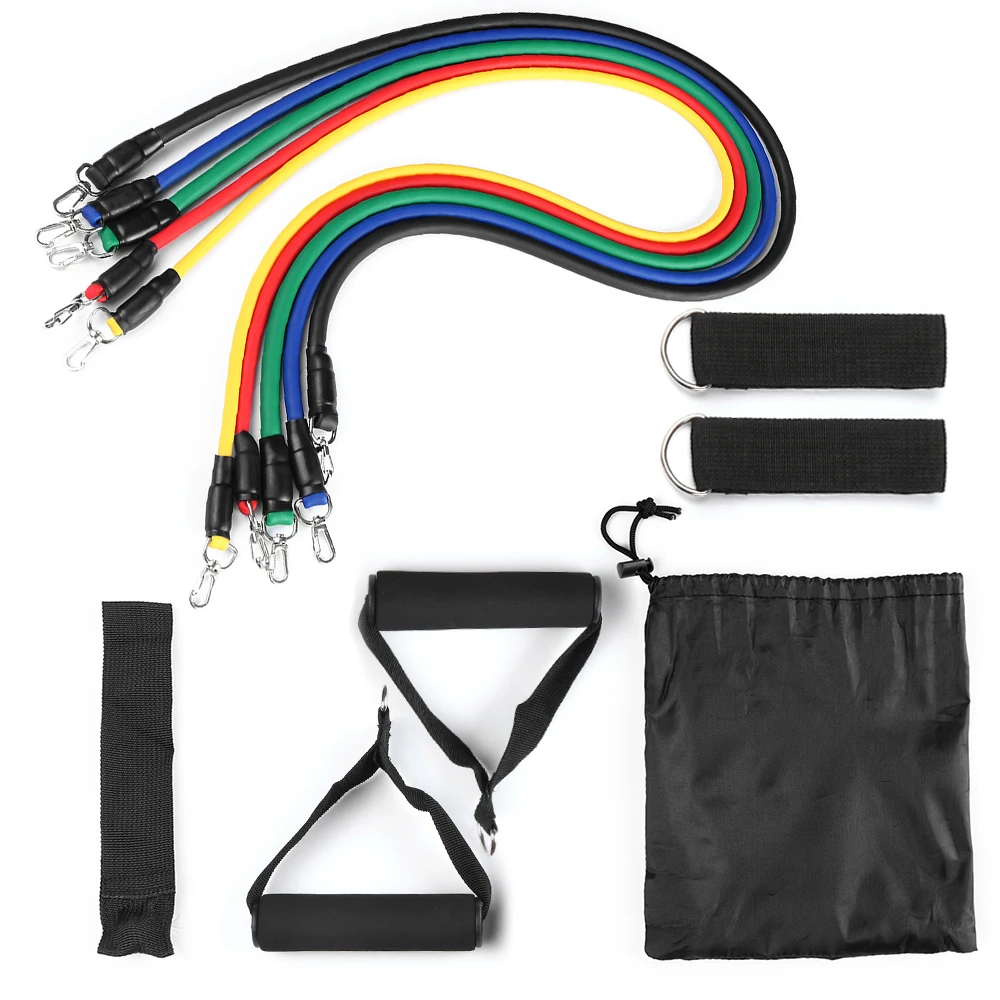 11Pcs Resistance Bands Set Workout Fintess Exercise Tube Bands Ankle Straps Cushioned Handles with Carry Bags