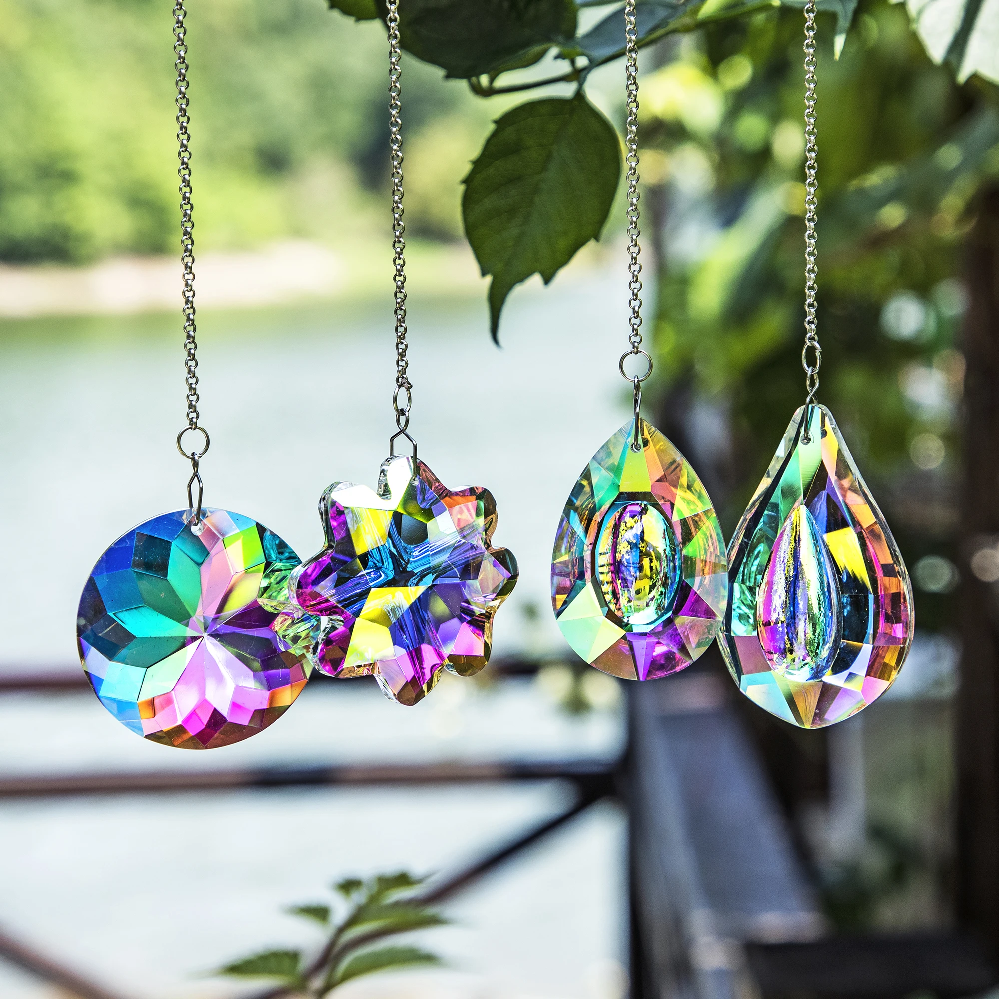 Sun Catchers Colorful Crystal Window Hanging Rainbow Maker Prisms 4 Pack for Bedroom Home Garden Christmas Tree Decor