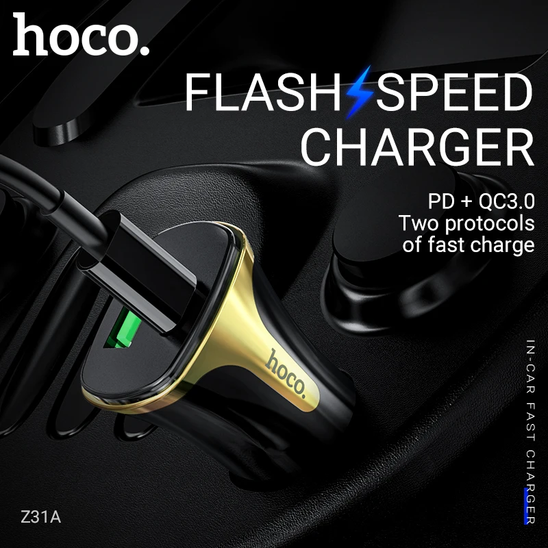 

hoco fast car charger USB Type C for PD QC3.0 FCP AFC quick charging for iphone xiaomi samsung android phone charger 3.4A 18W