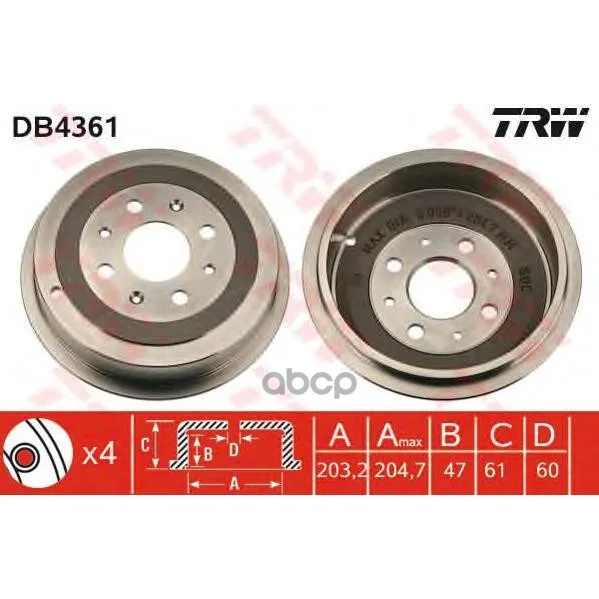 Db4361_барабан Тормозной! Fiat Grand Punto, Opel Corsa D 1.0/1.2 05 Trw/Lucas Db4361 TRW/Lucas арт. DB4361