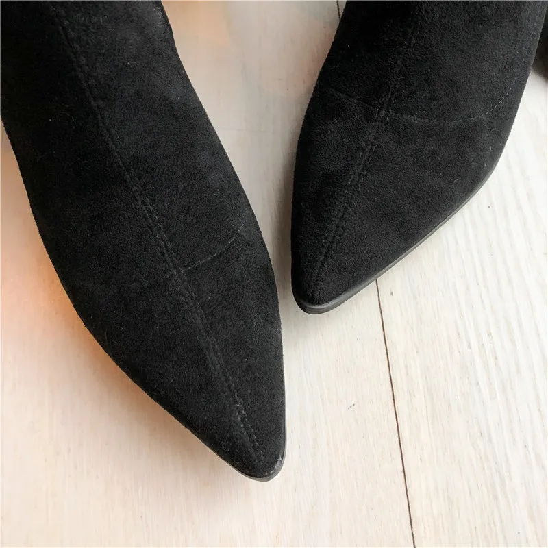 Buonoscarpe/женские пикантные черные замшевые сапоги до бедра; модельные туфли-лодочки на тонком высоком каблуке; танцевальные сапоги для девочек в ночном клубе; Туфли-гладиаторы