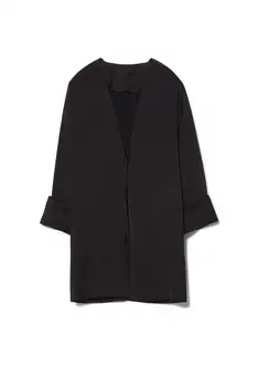 

2019 Autumn Winter Black Women's Long Coat Long-Sleeved Ribbon Female Outwear Top Clothing