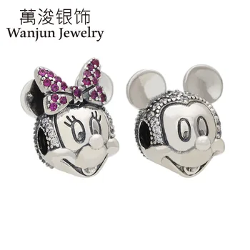 

Wanjun Jewelry 925 Silver Bracelet Charms Insets Full of Crystals Micki Mouse DIY Retaining Clip String Decorations