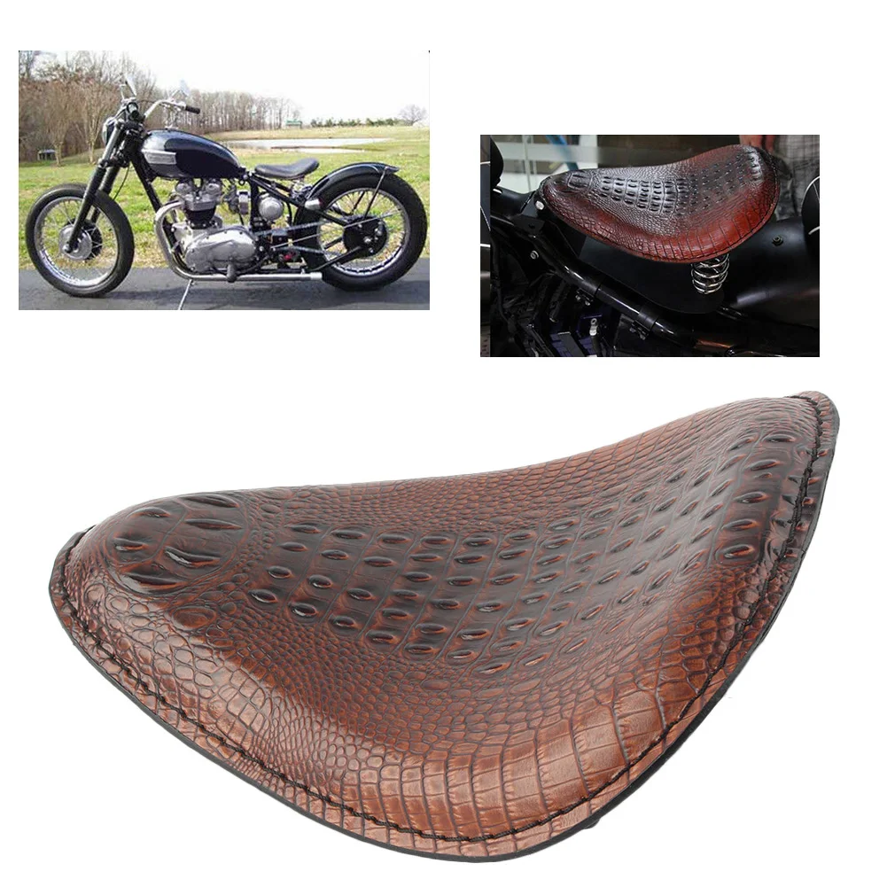Коричневый Аллигатор мотоцикл кожа Solo сиденье водителя для Harley Honda Yamaha Kawasaki Suzuki
