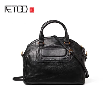 

AETOO Shell bag, leather shoulder bag, women's slanted handbag, stylish set-up large-capacity soft leather slant bag