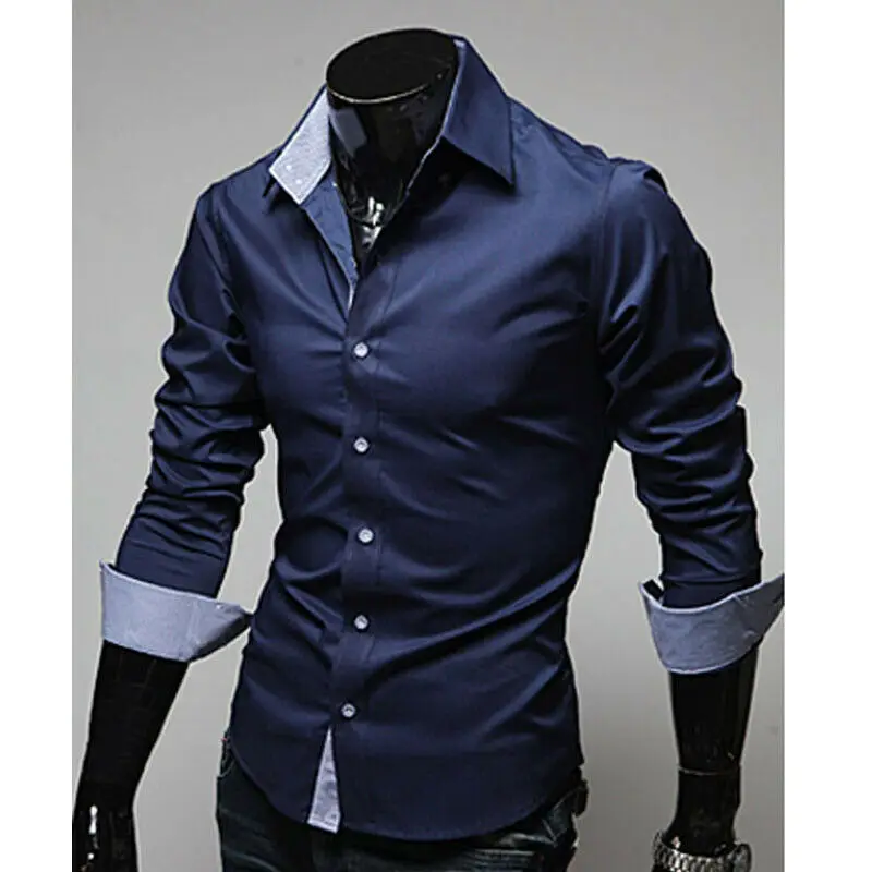 Men's Shirts Cotton blend Business Casual Navy blue turndown collar Office wedding management Slim large size Shirts