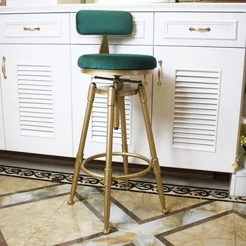 

Industrial Style Bar Stool Height Adjustable Swivel Kitchen Chair Pinewood Metal with Backrest Bar Stools