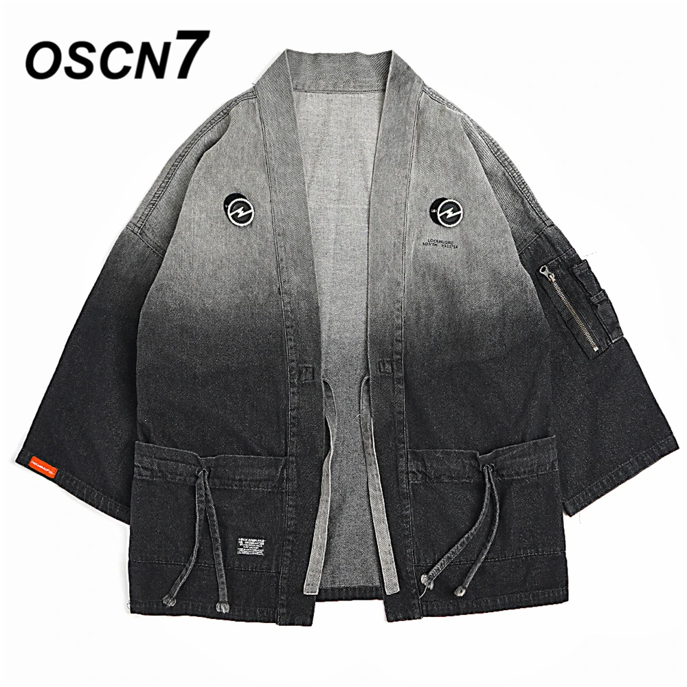 

OSCN7 Japanese Style Oversized Men Jackets 2019 Fall Open Stitch Kimono Jacket Cotton Hip Hop Streetwear Male Fashion KW91