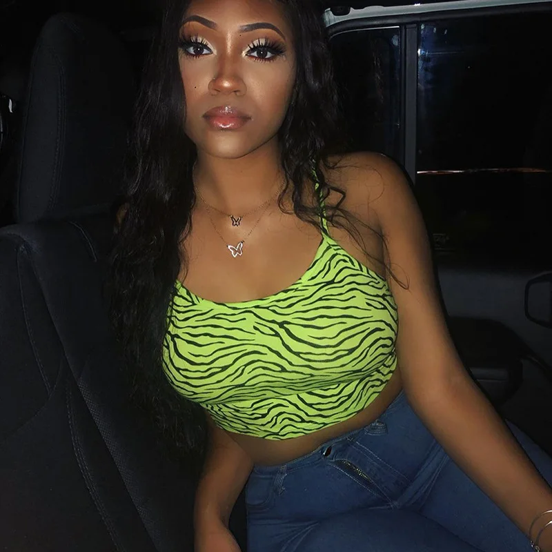 Женский топ на бретелях-спагетти She style Zebra Green летний сексуальный новый стильный