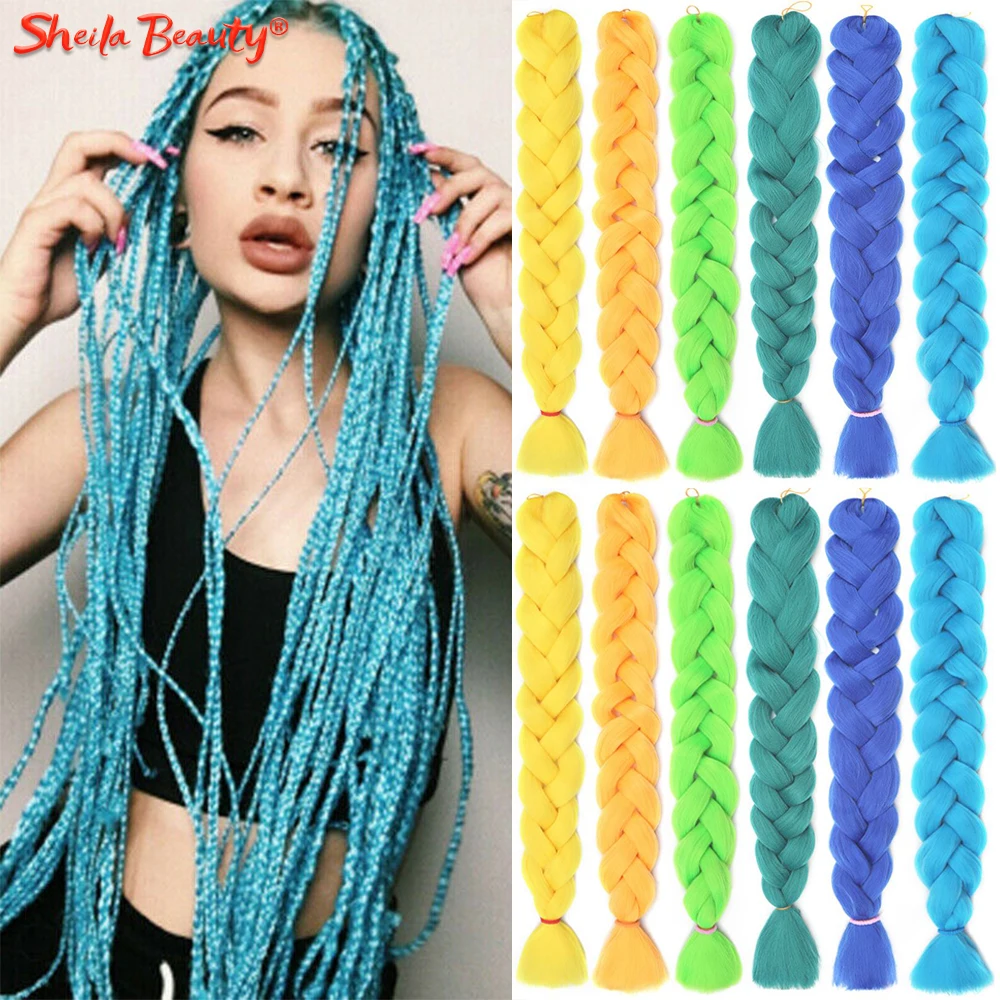 Long Straight Pre Stretched Synthetic Braiding Hair Extensions Green Box  Braids