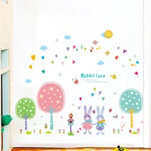 995 мультфильм кролик клейкая бумага детская комната для девочек принцесса спальня настенные декоративные наклейки детский сад самоклеющиеся Wa