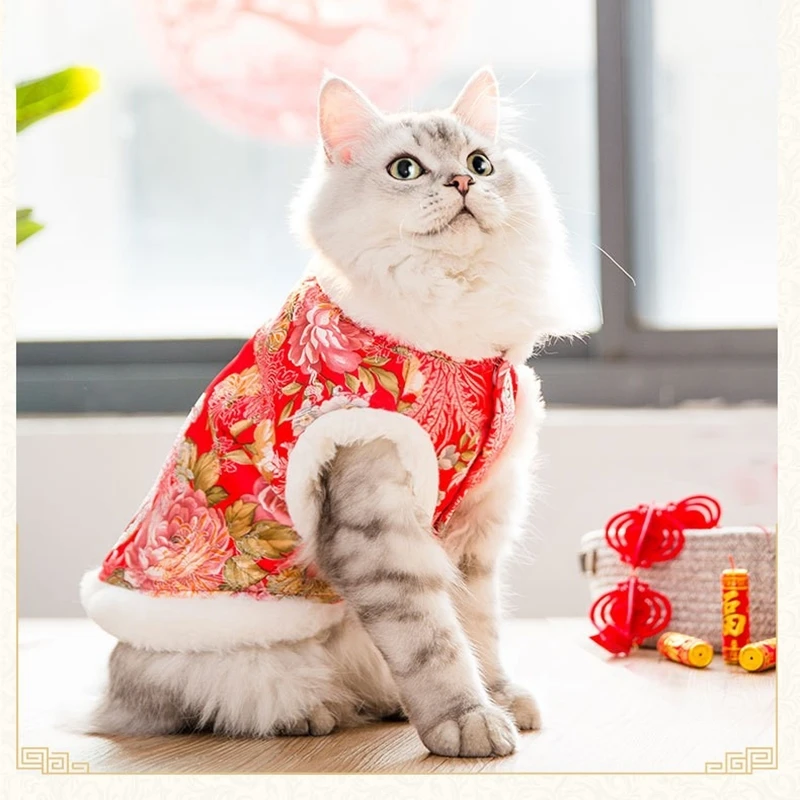 Одежда для кошек; сезон осень-зима; толстый двухногий костюм в стиле Танг; короткая куртка в британском стиле с изображением кота; Гарфилда; Новогоднее праздничное бархатное пальто