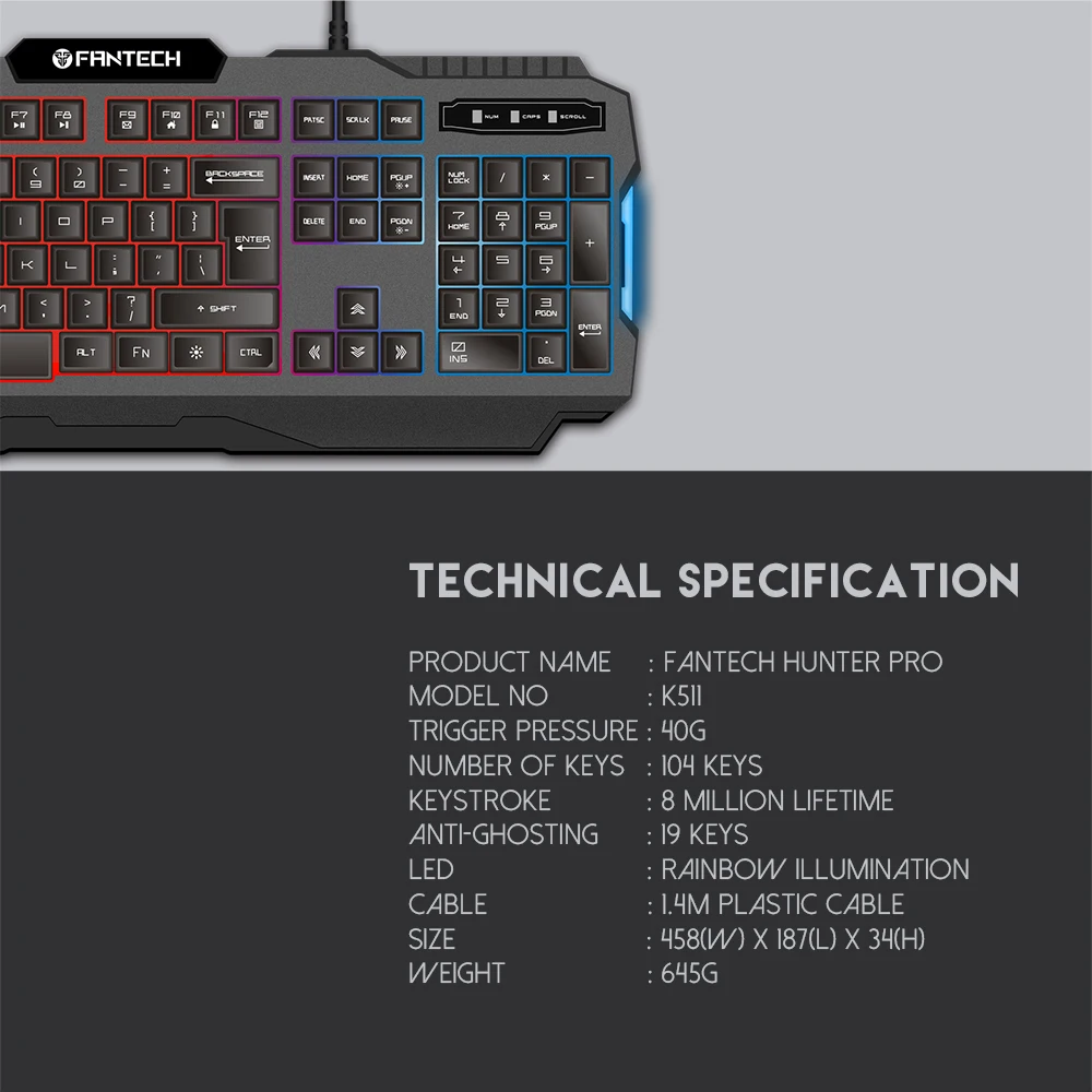 Игровая клавиатура FANTECH K511 19 кнопок без коллизии светодиодный с подсветкой