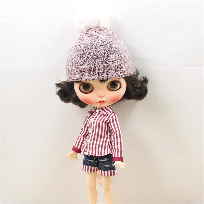 Neo Blythe Doll Shirt with Short Pants & Winter Wool Hat 8