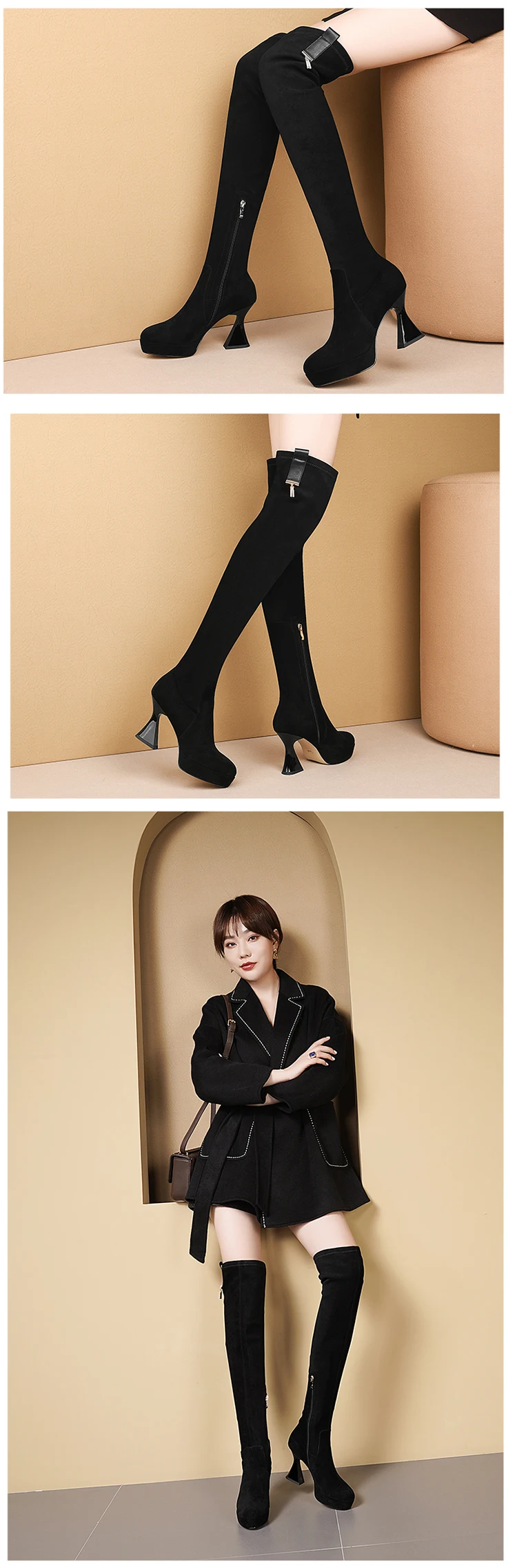 Botas mujer invierno/; эластичные сапоги выше колена из искусственной замши; женские готические сапоги на платформе с необычным высоким каблуком; маленький размер 33