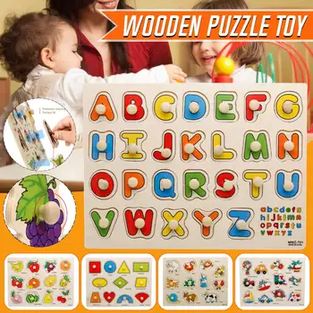 

30cm Kid Early Educational Toys Baby Hand Grasp Wooden Puzzle Toy Alphabet And Digit Learning Education Child Wood Toy 3D Puzzle