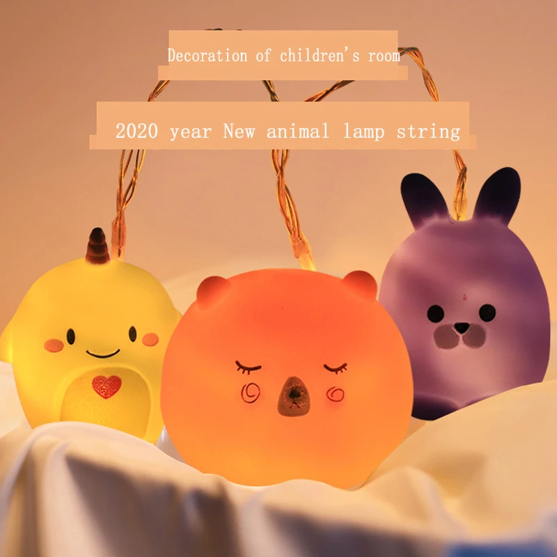

10L New LED Cartoon Unicorn lamp Silicone Animal String Fairy Light Battery For Christmas Baby Children Room Decoration indoor