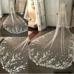 Bridal Veils 3M Long Veil 100% Real Image Lace Appliqued Cathedral Length White Ivory Wedding Veils Bridal Hair With Comb