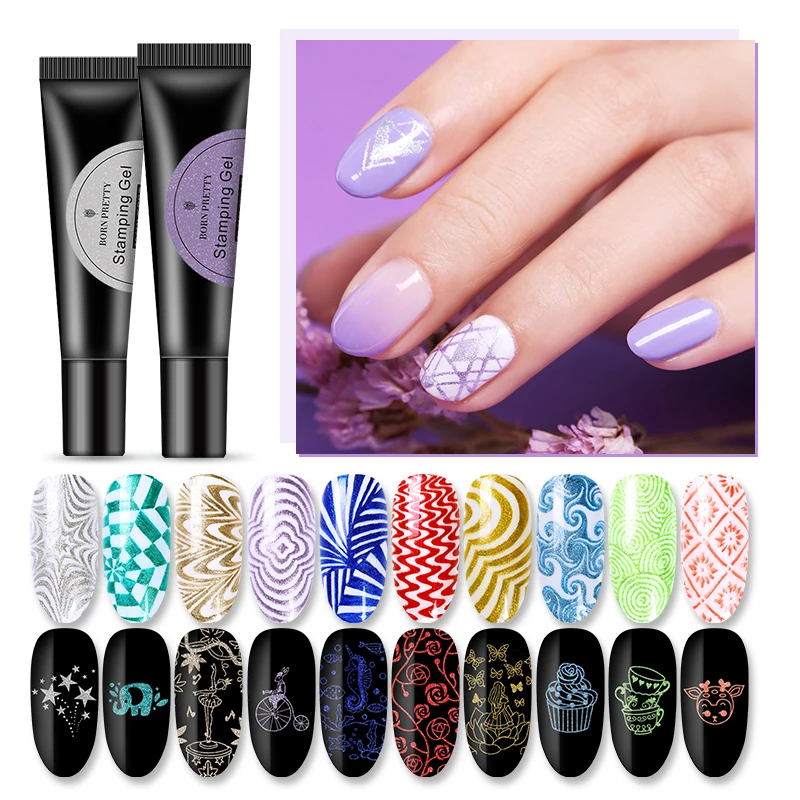 

BORN PRETTY 8ml Stamping Nail Gel Polish Shiny Glittery Manicur Soak Off Nail Art UV Gel Nail Polish Varnish For DIY Stamping