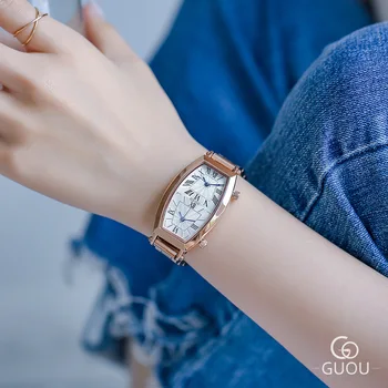 

2019 Fashion GUOU Top Brand Women Watches Luxury Lady Watch Stainless steel butterfly buckle vacuum plating double time display