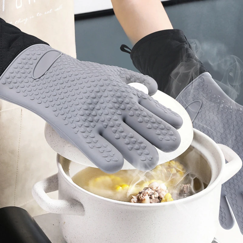 Silicone Microwave Gloves BBQ Gloves Baking Hot Pot Tray Dish Bowl Holder Oven Mitts Heat Resistant Kitchen Baking Cooking Tool