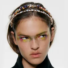 ZA Полностью украшенные кристаллами повязки для женщин, разноцветные стразы, повязки для волос, свадебные блестящие обручи для волос, вечерние, свадебные аксессуары для волос F10631