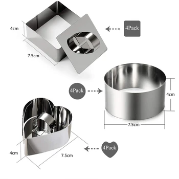 

Set of 12 Cake Rings Stainless Steel Food Pastry Dessert Ring Mousse Molds with Pusher for Molding Layering Cake Cutting (12 Rin