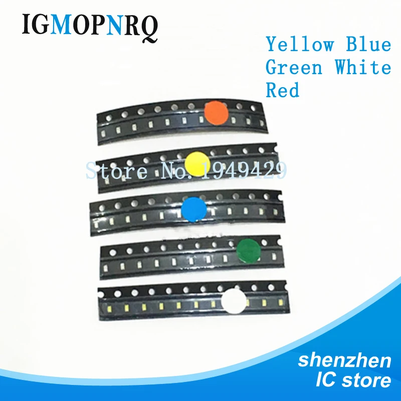 5 цветов 100 шт./лот 0805 SMD светодио дный комплект белый красный желтый и зеленый цвета синий светодиод оптовая продажа